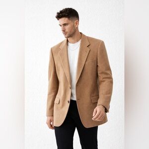 Brown Camel Tan Wool Blazer Made in Canada Classic Tailored Mens Jacket